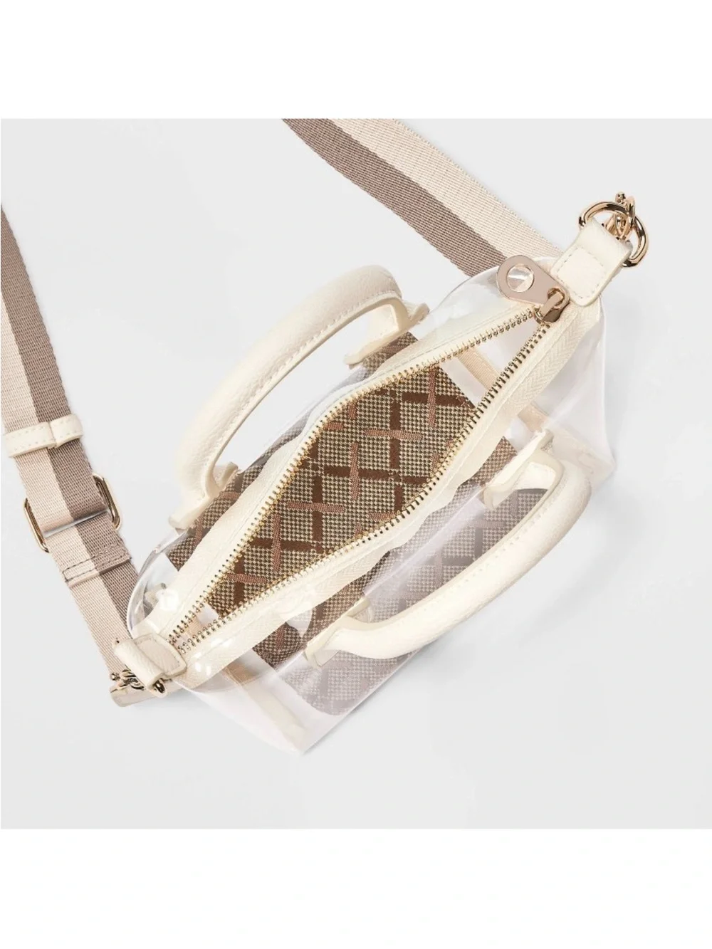 Universal Thread Clear Crossbody Bag with Cream Trim and Beige Striped Strap